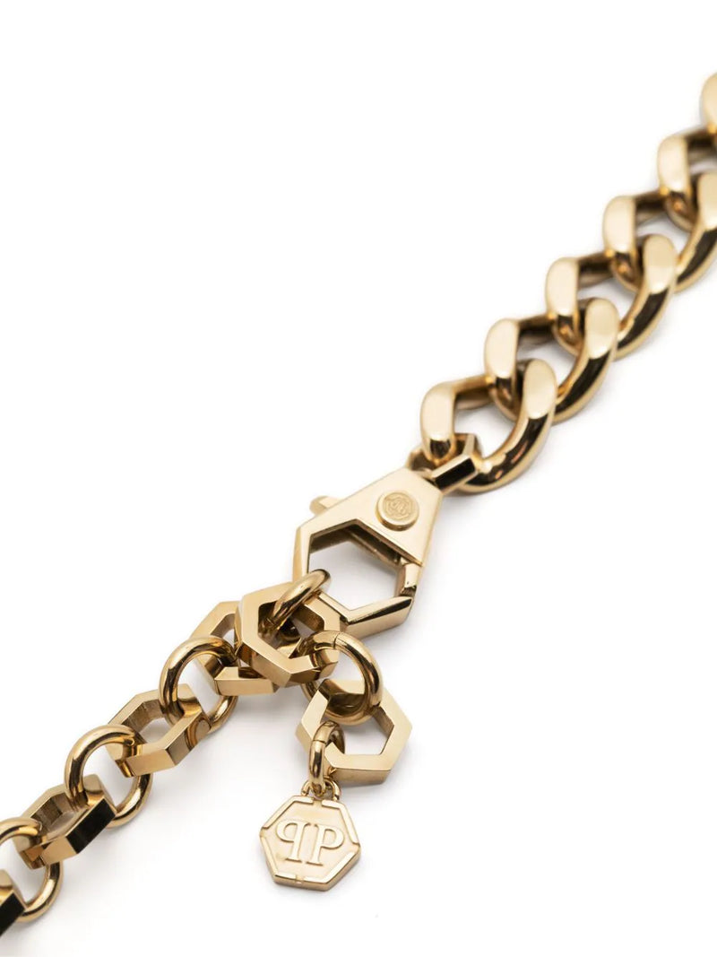 Philipp Plein Gold Embellished-Logo Chain Necklace