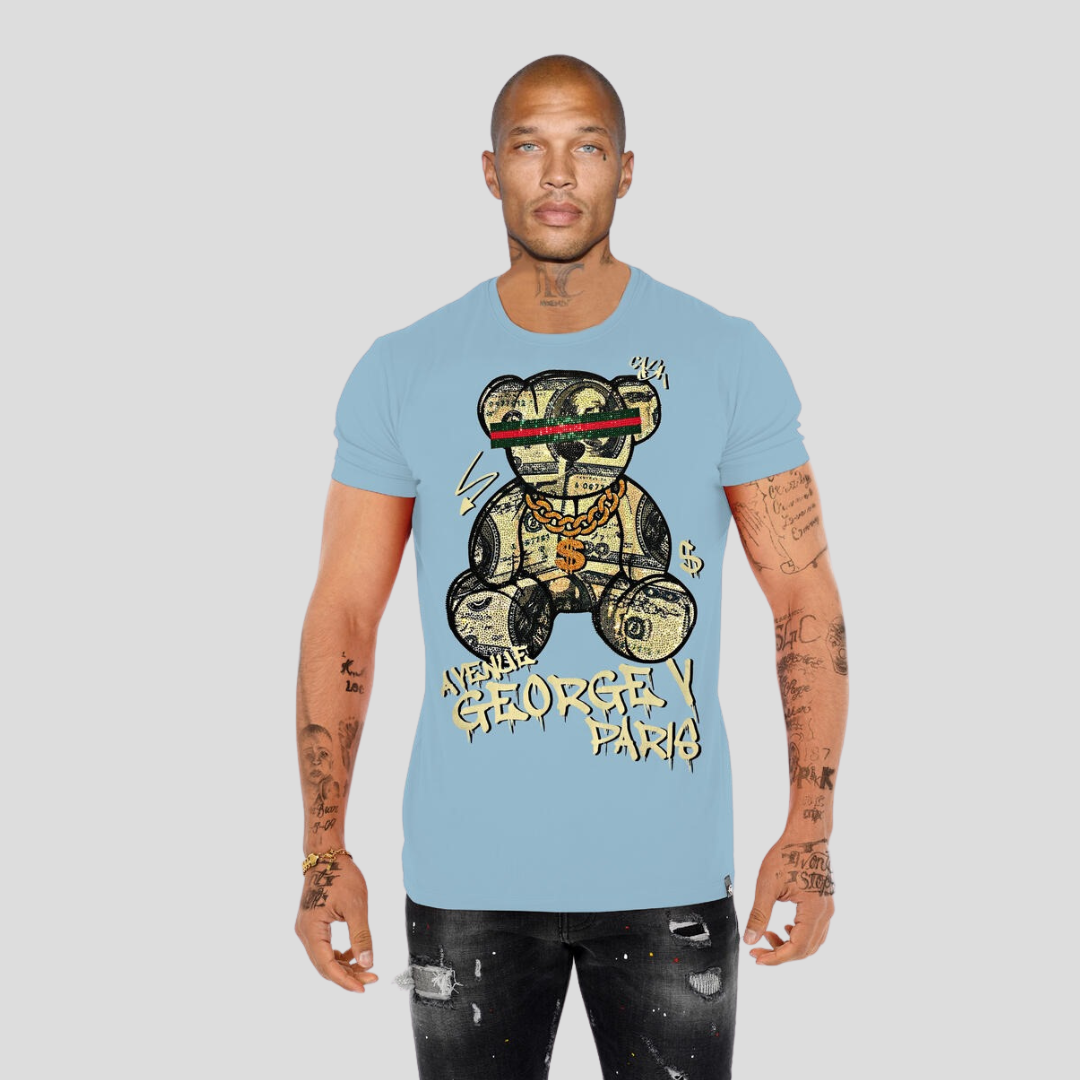 Avenue George V Paris Turquoise Bear Print T-Shirt