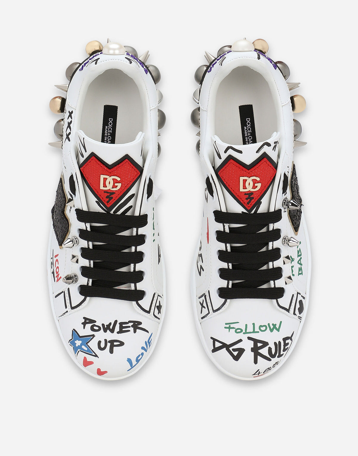 Dolce & Gabbana White Portofino Printed Sneakers