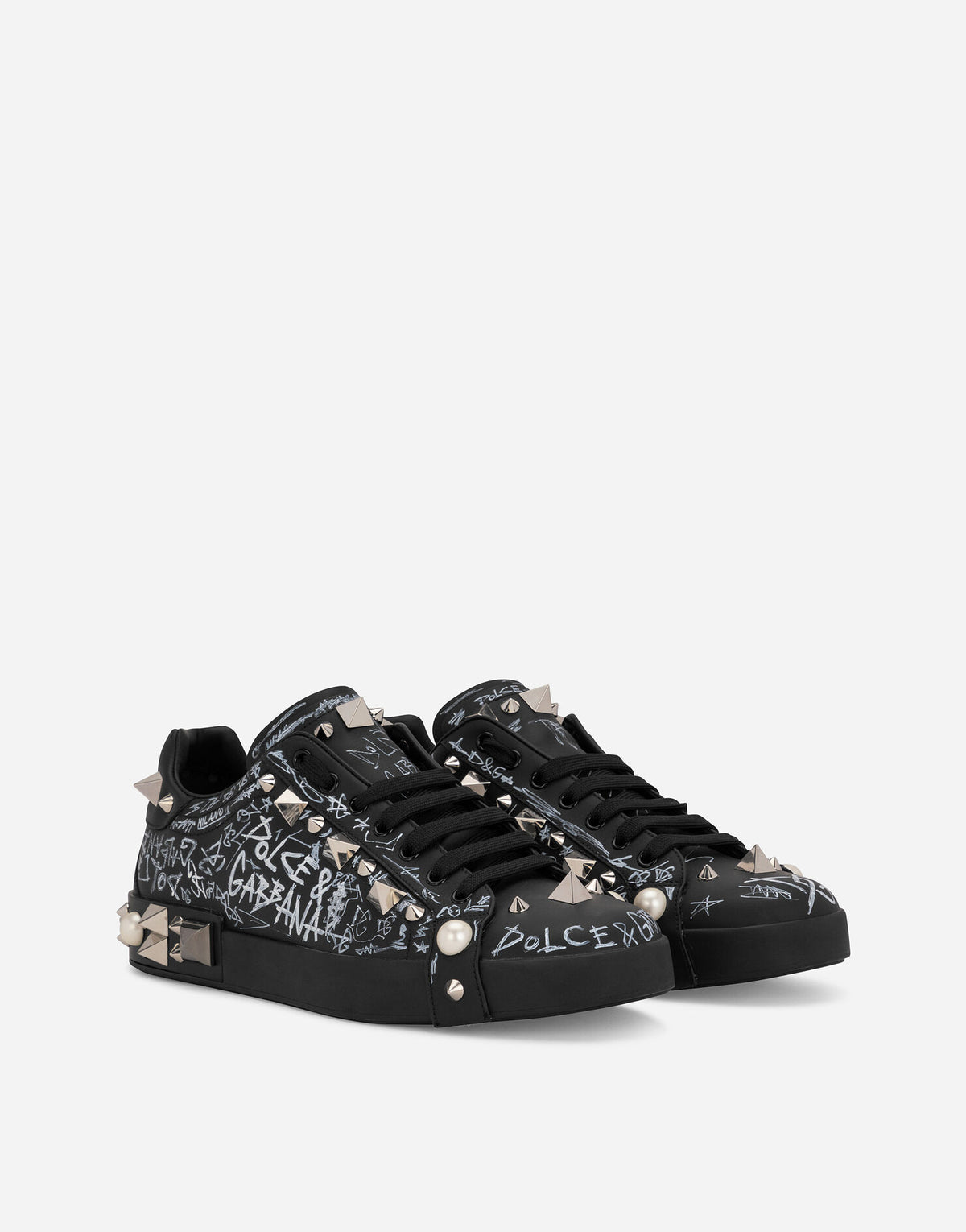 Dolce & Gabbana Black Portofino Studs Sneakers