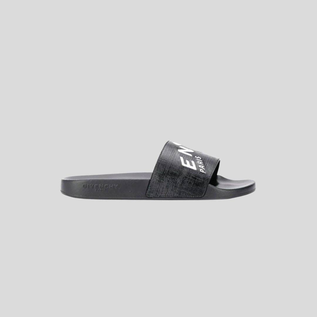 Givenchy Black Logo Print Leather Slides