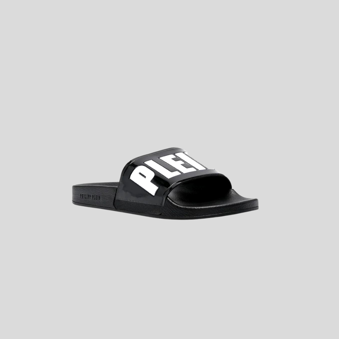 Philipp Plein Black Logo-Print Slides