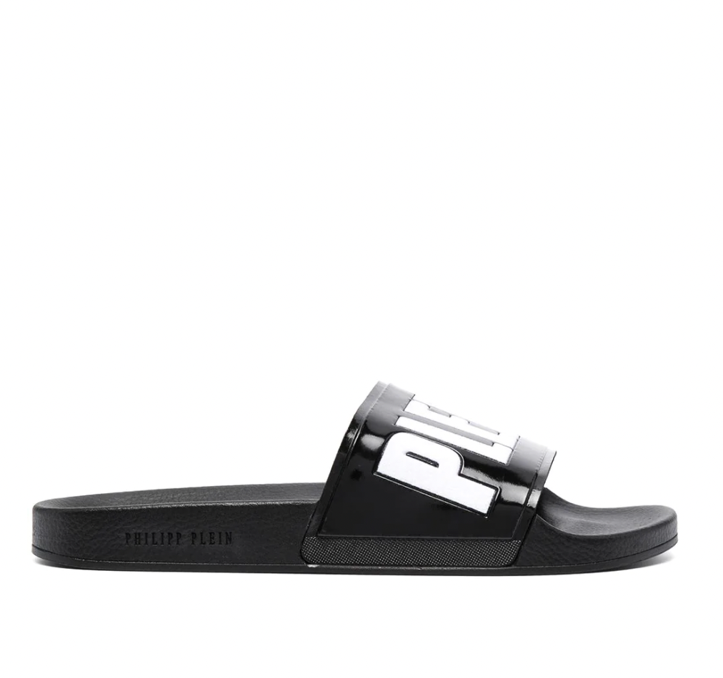 Philipp Plein Black Logo-Print Slides