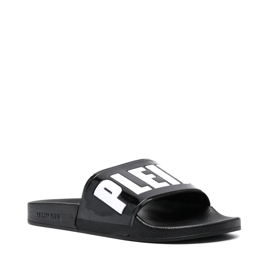 Philipp Plein Black Logo-Print Slides