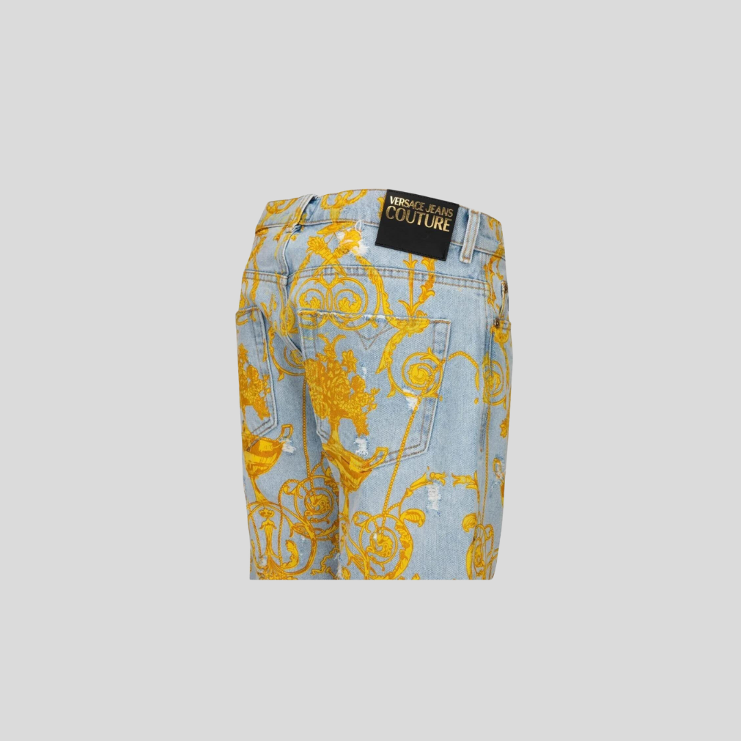 Versace Jeans Couture Light Blue Baroque Print Denim Shorts
