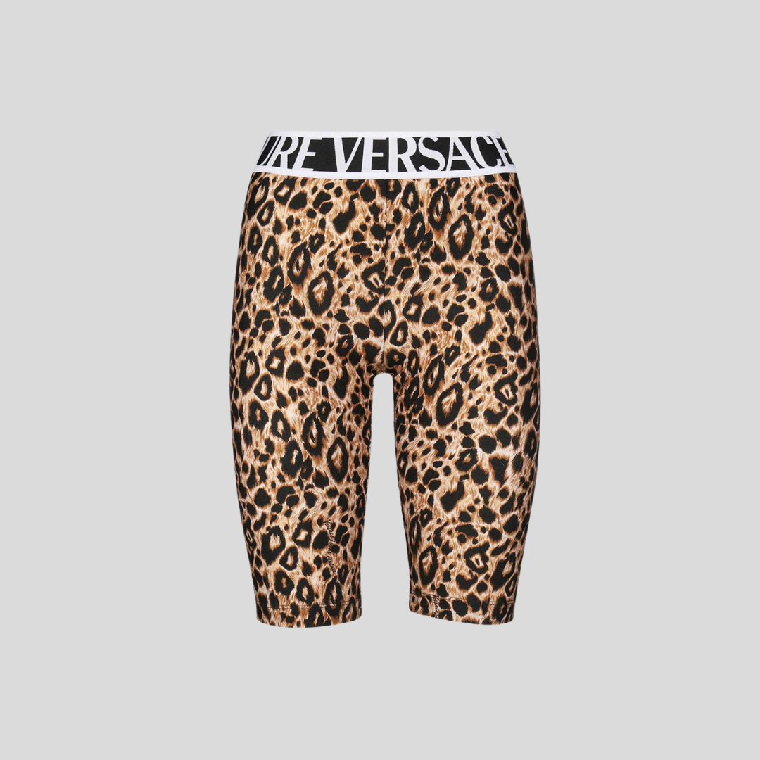 Versace Jeans Couture Brown Leopard Print Biker Shorts