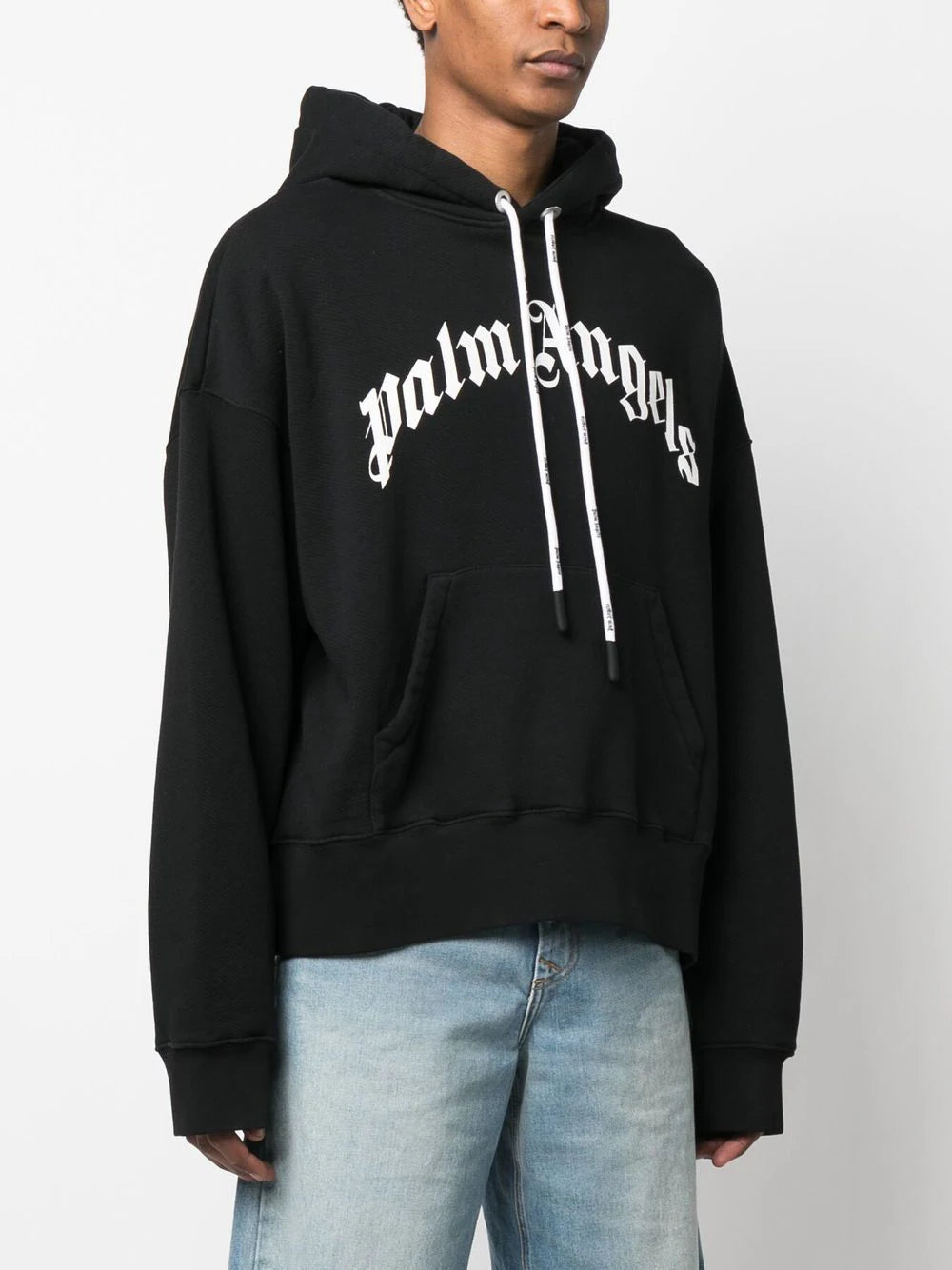 Palm Angels Black Curved Logo-Print Hoodie