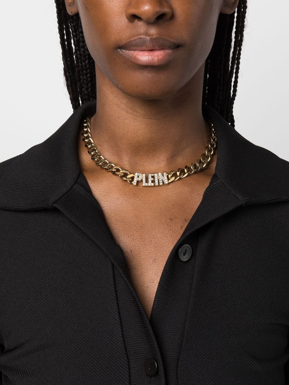 Philipp Plein Gold Embellished-Logo Chain Necklace