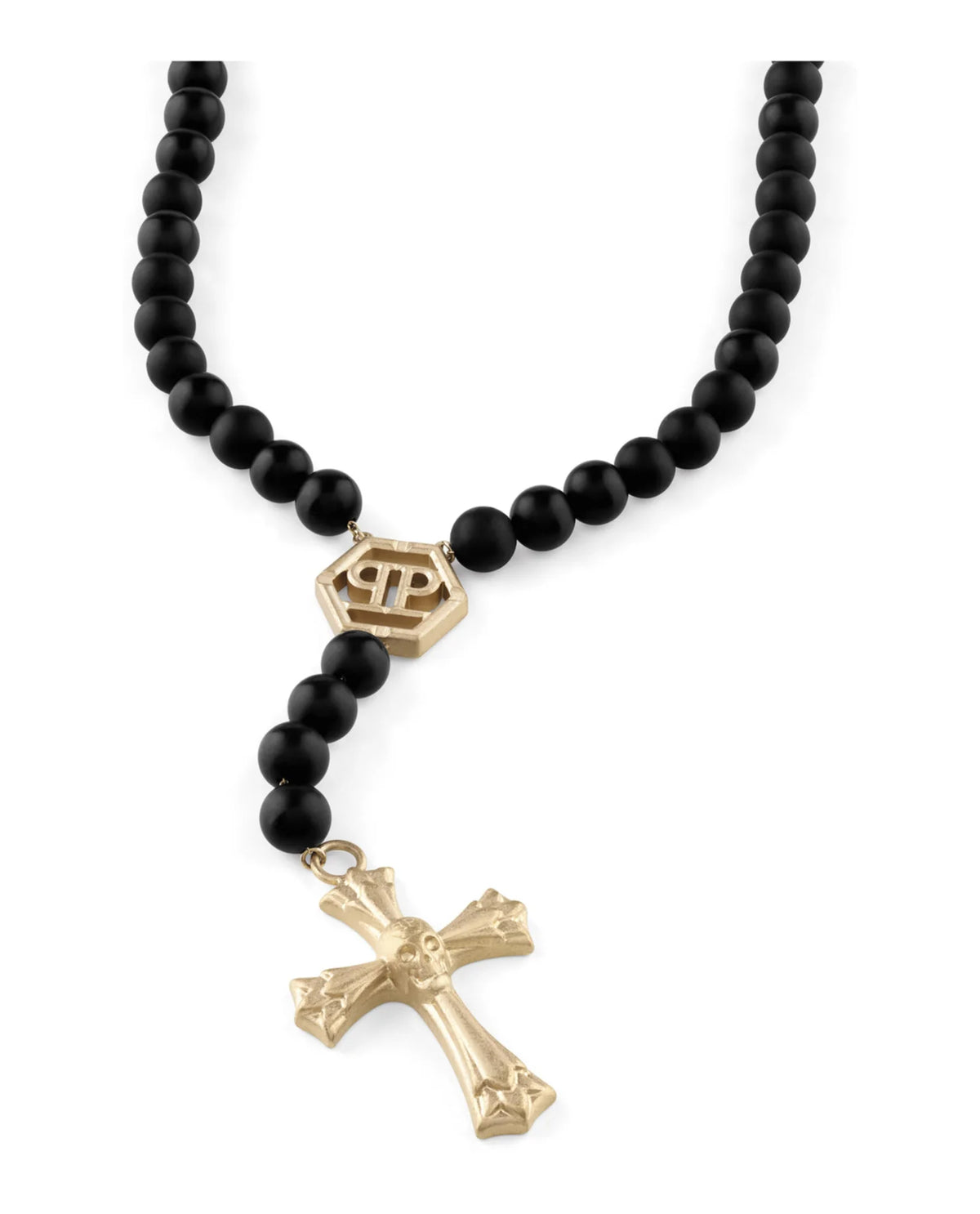 Philipp Plein Gold Onyx Beads Necklace