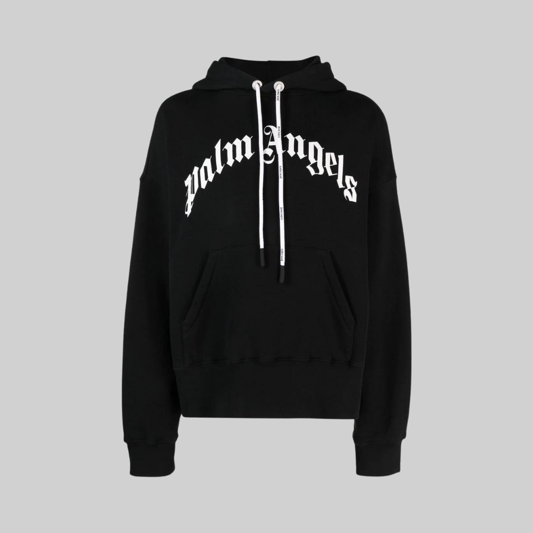 Palm Angels Black Curved Logo-Print Hoodie