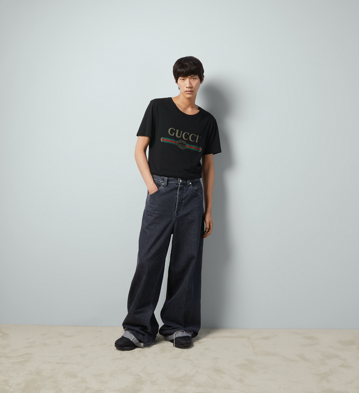 Gucci Black Logo Print Washed T-Shirt