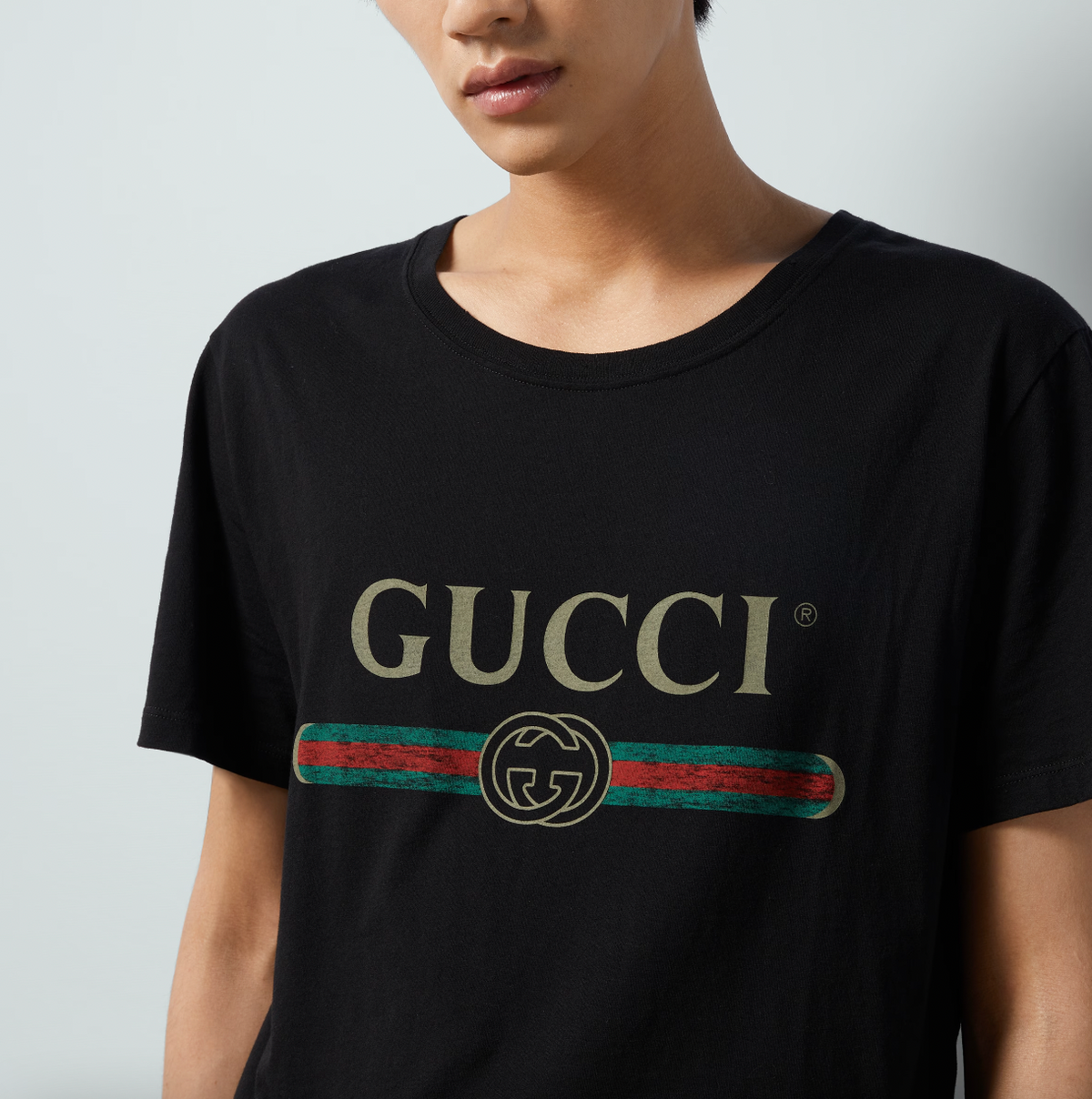 Gucci Black Logo Print Washed T-Shirt