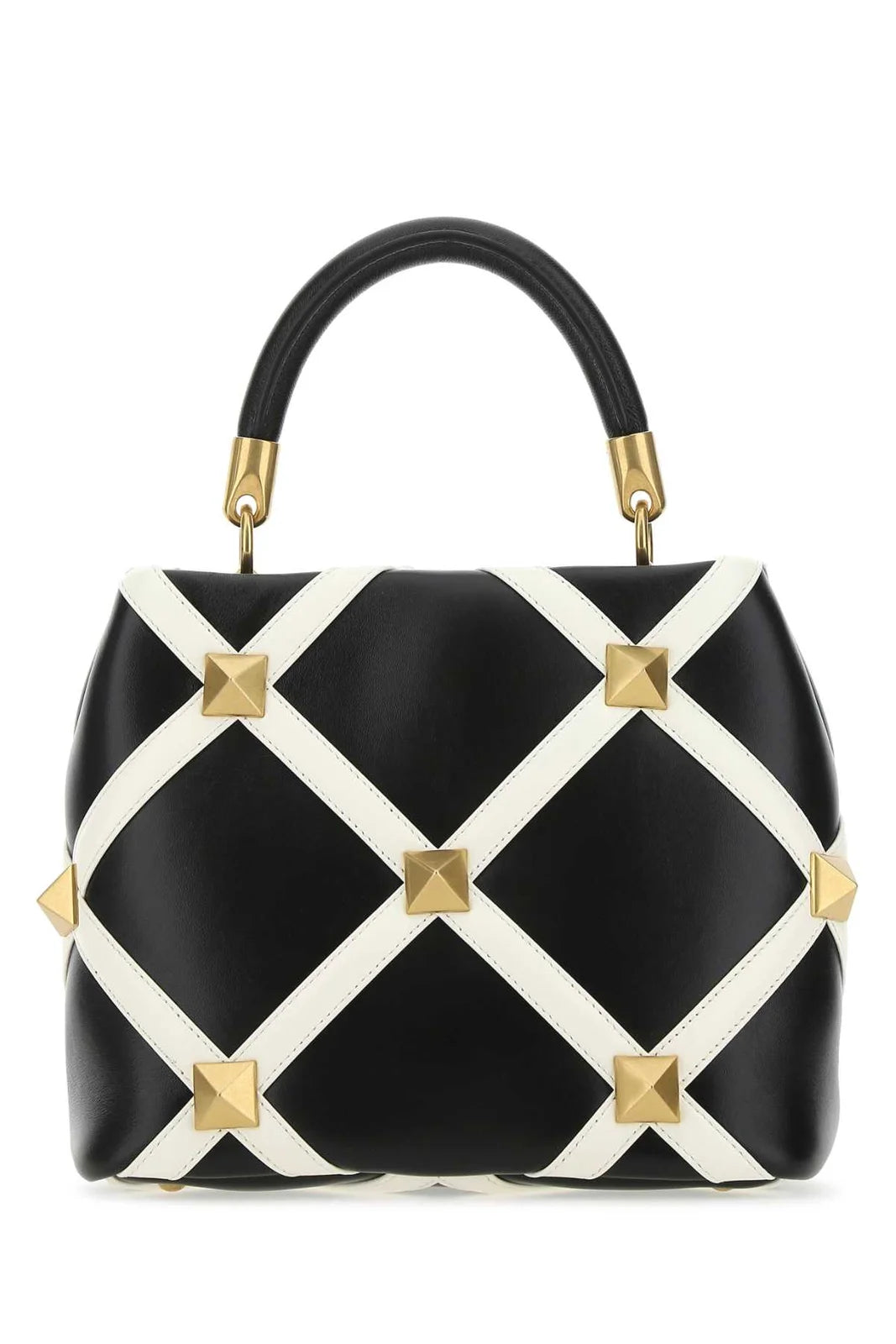 Valentino Garavani Black Roman Studded Grid Small Tote Bag