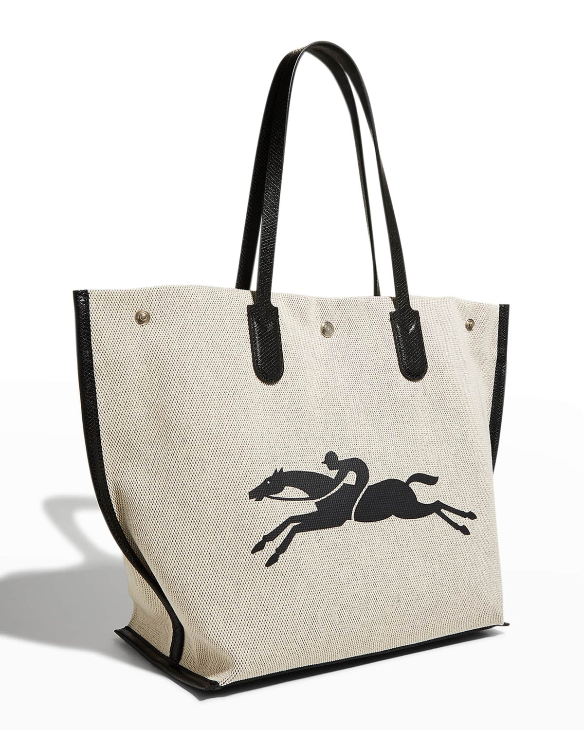 Longchamp Ecru Horse Logo Essential Canvas Tote Bag