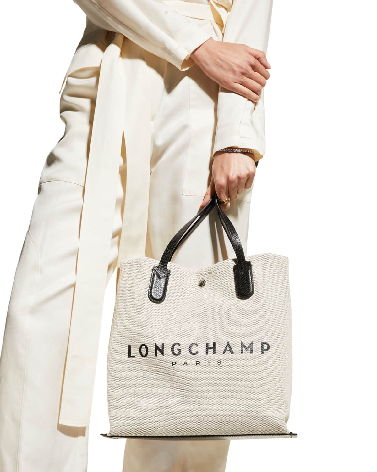 Longchamp Ecru Horse Logo Essential Canvas Tote Bag