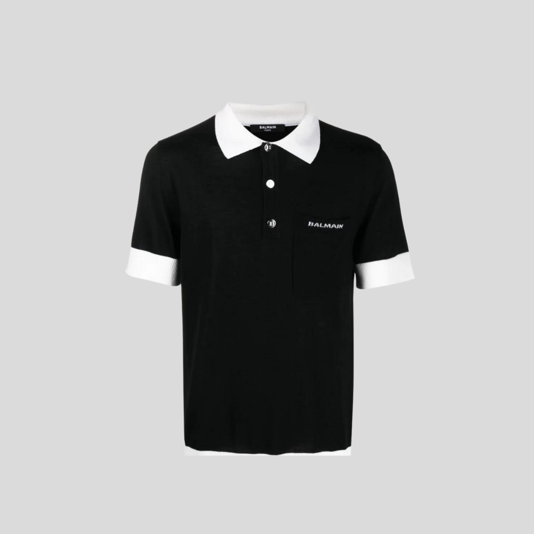 Balmain contrast trim polo shirt