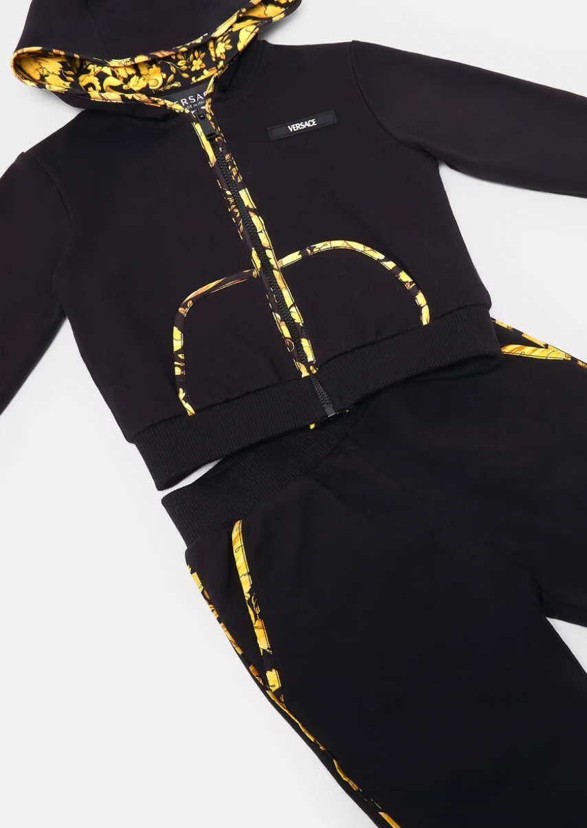 Versace Kids Black Barocco Tracksuit Set