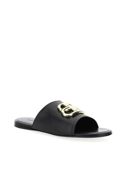 Balenciaga Black BB Logo Leather Sandals