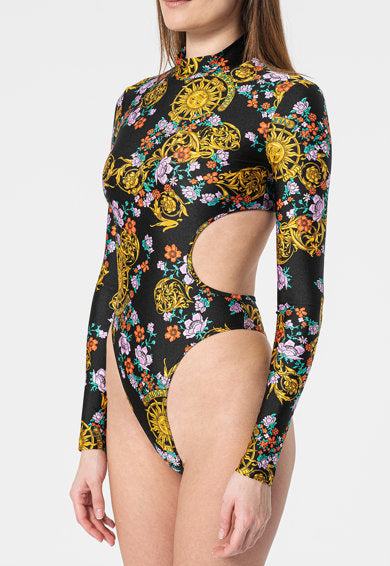 Versace Jeans Couture Multi Black Sun Flower Garland Bodysuit